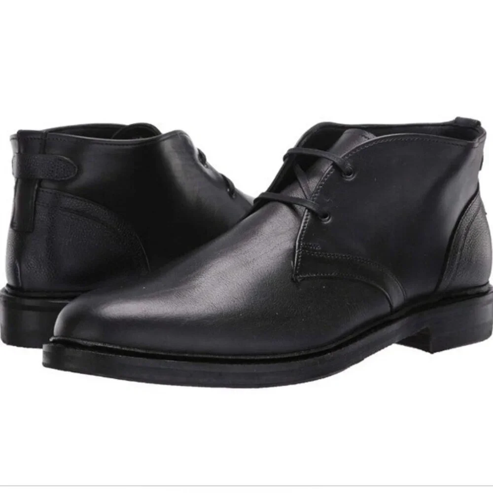 Allen Edmonds Cyrus Black Leather 2‎ Eye Lace-up Comfort Shock Form Chukka Boots